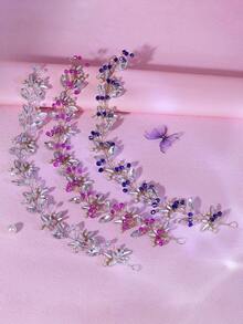 1pc Exquisite Women's Headband, Rose Red/Silver/Blue Artificial Crystal Rhinestone Beaded Hairband, Bridal Headpiece, Wedding Banquet Date Party Outing Hair Accessory, Summer - Multicolor - View 6