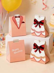 100pcs/50set Kotak Hadiah Gaun Pengantin dan Tuxedo, Kotak Permen, Desain Jas Pengantin Pria dan Wanita dari Kertas Merah Muda, Kotak Permen Paling Populer untuk Pesta Pernikahan dengan Pita, Kotak Permen Hadiah Pernikahan, Sempurna untuk Pesta Pernikahan, Ulang Tahun, Pengantin, Dekorasi Baby Shower - MultiWarna - View 6