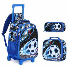 3pcs Roller Backpack Set, Soccer Print Backpack, Tote Bag, Outdoor Bag, Wallet, Best Gift For Back To School Season - Football Trolley Bag Set - View 1