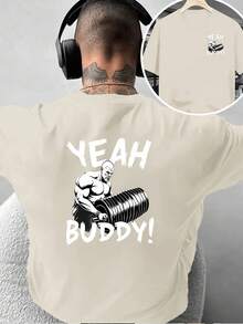 Camiseta de moda para hombre con diseño estampado a doble cara, camiseta con estampado deúsculos para fitness, para entusiastas del gimnasio, estilo callejero americano, para uso cas - Negro - Ver 7
