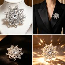 1pc Elegant Oval Floral Brooch, Embellished With Rhinestones And Faux Pearls, Multi-Purpose Lapel Pin/Scarf Ring, Fashion Jewelry, Suitable For Weddings, Vacations, Parties And Daily Wear - Silver - View 5
