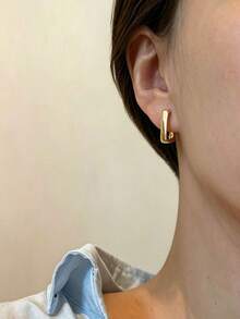 YUNCHUN 1 Pair Minimalist Gold C-Shaped Geometric Hoop Earrings, Versatile Studs For Women's Daily Commute - Gold - View 3