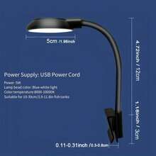 1 pieza Mini Luz LED de Clip para Acuario, Alimentada por USB, Alta Luminosidad, Transparente, Rotación Ajustable de 360°, Adecuada para Tanque de Peces - Iluminación Compacta de Escritorio para Plantas Acuáticas - Multicolor - View 5