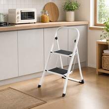Folding Step Ladder Featuring A Broad Anti-Slip Platform, Suitable For Home Use, Versatile Step Stool, Compact For Storage, Supports Up To 166 KG, Ideal For Both For Home And Office 2-Tier Folding Stool, Step Ladder With Safety Lock, For Home Storage - White - View 3