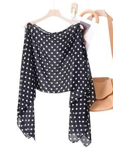 1pc Women's Summer Chiffon Polka Dot Black Short Shawl Sun Protection Scarf - Black - View 5