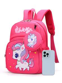 College Style Backpack, New Lightweight Comfortable Cute Unicorn Student Shoulder Bag, Simple Versatile Campus Backpack - Hot Pink - View 3