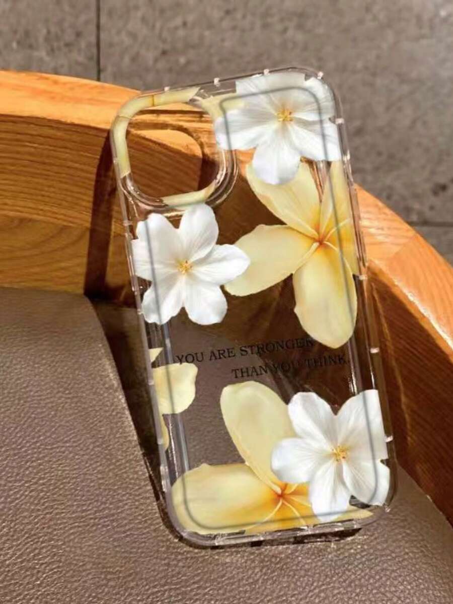 Plumeria 花紋印花手機殼「You Are Stronger Than You Think」正向金句美學殼,相容 iPhone 與 Android 機型,防水防摔防刮 - 彩色 - 查看 1
