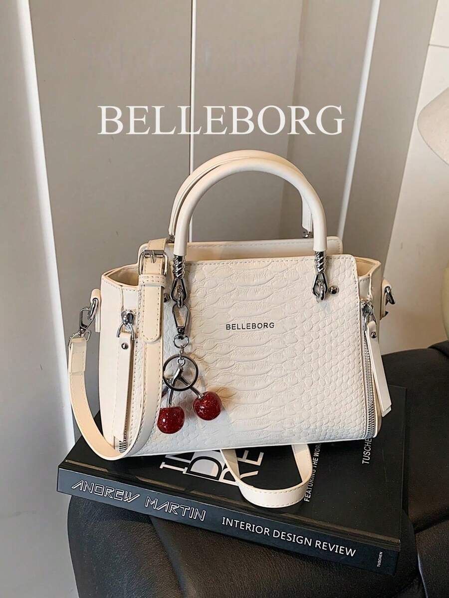 BELLEBORG 鳄鱼纹压花拉链装饰女士手提包带吊坠 - 白色 - 查看 1