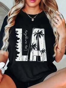 100% Cotton LA Los Angeles T-Shirt - Hitam - View 1