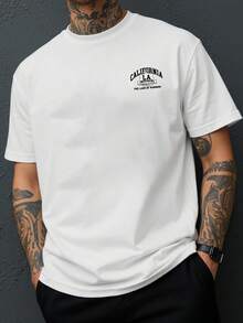 Camiseta de cuello redondo para hombre, nueva, con estampado de doble cara de California, Los Ángeles, estilo casual, deportivo, moderno y holgado, para estudiantes y adolescentes, de manga - Blanco - Ver 2