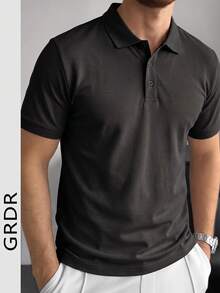 GRDR Men's Solid Color Polo Shirt, Casual Versatile Commuting Short Sleeve - Black - View 3