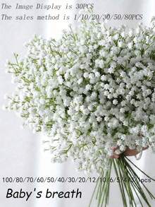 100/80/70/60/50/40/30/20/12/10/6/5/4/3/1入 白色滿天星人造花，白色滿天星-29cm-人造塑料材質，人造白色假花，大宗假滿天星花束，用於家居裝飾、桌面裝飾 - 彩色 - 查看 2
