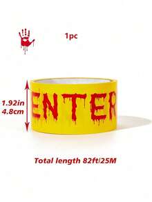 1pc Halloween Caution Tape - Blood-Splatter & Handprint Design, Bright Yellow With Red Drip "DO NOT ENTER" Text - Horror Party Decor, Haunted House Warning, Spooky Event Security Barrier, Halloween Decorations, Haunted House Decor - Multicolor - View 3