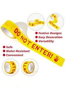 1pc Halloween Caution Tape - Blood-Splatter & Handprint Design, Bright Yellow With Red Drip "DO NOT ENTER" Text - Horror Party Decor, Haunted House Warning, Spooky Event Security Barrier, Halloween Decorations, Haunted House Decor - Multicolor - View 4
