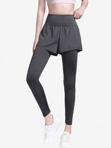CAMEL CROWN Women's Sports Yoga Pants, Camel Fake Two-Piece Sports Pants, Stretch Fitness Pants, Outer Wear Tights, Running Pants, Anti-Exposure Shorts - Mist Gray - View 2