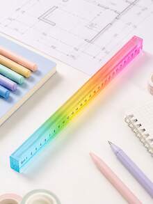 1 pieza Cubo de regla colorido, herramienta de dibujo y medición geométrica de plástico para estudiantes, aprendizaje de matemáticas y artículos de papelería escolar - Regla de color - Ver 1