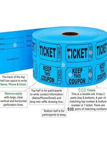 200/1000 Blue /RedRaffle Tickets, 2 Rolls Of 100/500 – Double Tickets For Events, Fundraisers, Prizes, And More Yard, Garage & Car Drying 1 - View 6