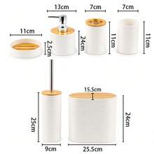 Bathroom Accessories Set 6 Piece Modern Bathroom Decor Set With Trash - White - View 3