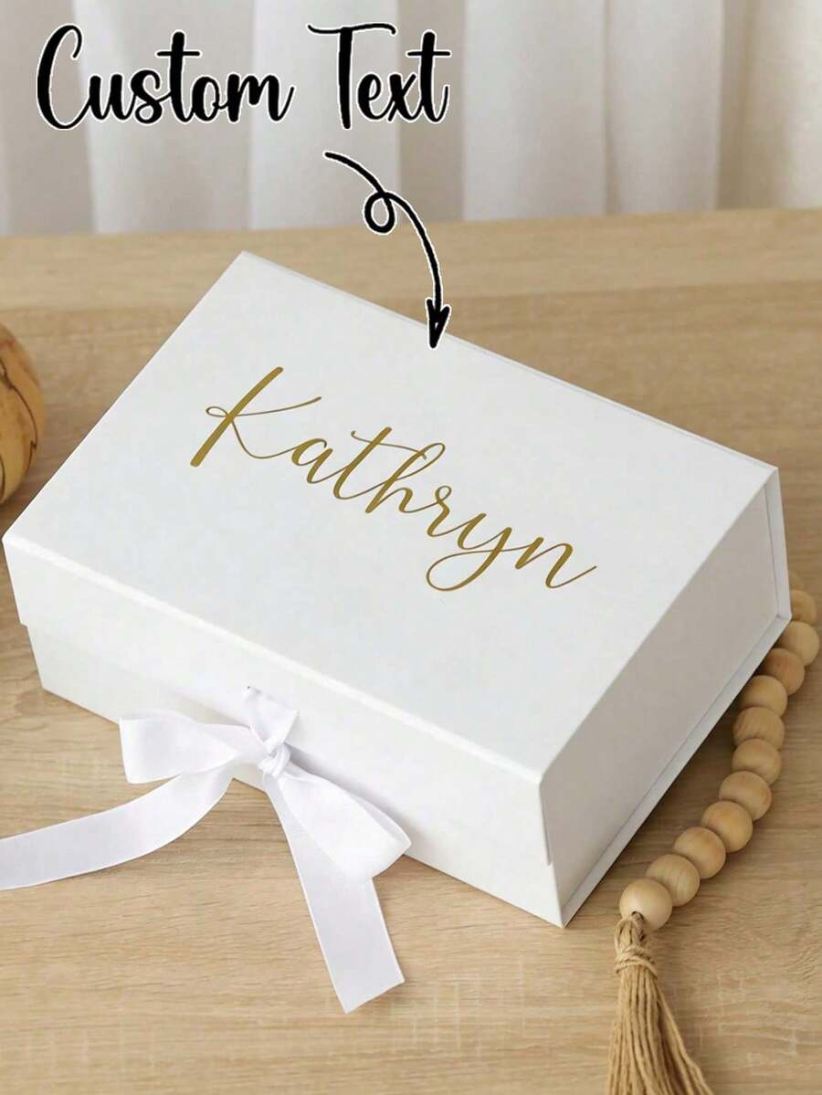1pc Customizable Gift Box With Lid, Personalized Name Gift Box, Customizable Text Wedding Gift Box, Customizable Magnetic Folding Storage Box, Bridesmaid Gift Box, Groomsman/Bridesmaid Box/Bridesmaid Proposal Box/Maid Of Honor Box/Wedding, Customizable Wedding Gift Box With Bridesmaid Gift Box And Custom Birthday Empty Gift Box, Mother's Day, Birthday, Father's Day, Graduation, Wedding, Home, Office, Unique Gift - Multicolor - View 1