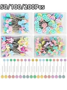 50/100/200 pièces Épingles de positionnement, épingles à perles colorées avec nœud bouton, épingles à tête large, épingles décoratives pour vêtements et couture - Multicolore - Voir 12