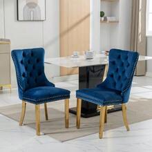 Collection Modern, High-End Tufted Solid Wood Contemporary Velvet Upholstered Dining Chair With Golden Stainless Steel Plating Legs,Nailhead Trim,Set Of 2 - Blue - View 7