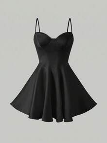 Elegant Romantic Spaghetti Strap Mini Dress For Date And Daily Wear - Black - View 7