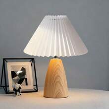 1PC Modern Creative Pleated Table Lamp, Walnut Wood Cone-Shaped Pleated Retro Bedside Lamp With Faux Wood Grain, INS Decorative Atmosphere Lamp, Dimmable, Button Control, Bedroom, Living Room, Office Table Lamp, USB Powered Bedside Lamp - Walnut Conical Table Lamp - Three-color Dimming - View 15