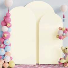 1pc SLarge Arch Backdrop, Elastic Fabric Wedding Ceremony Birthday Party Photo Background, Semicircle Decoration Curtain - Beige - View 4