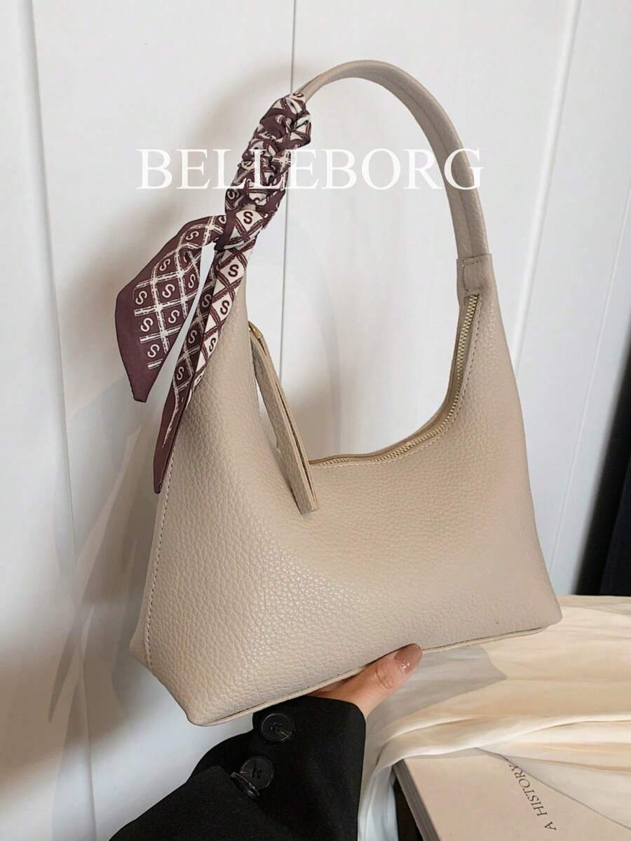 Simple Style Women's Shoulder Crossbody Bag With Silk Scarf Gift - Beige - View 1