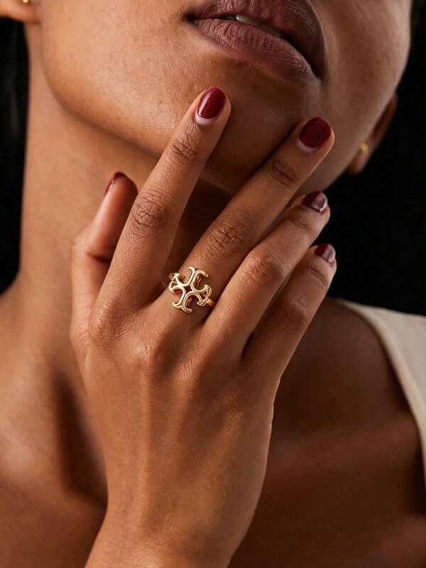 1pc Fashionable Elegant Cross-Flower Open Adjustable Ring, Suitable For Women's Daily, Nightclub Party, Gathering Wear.