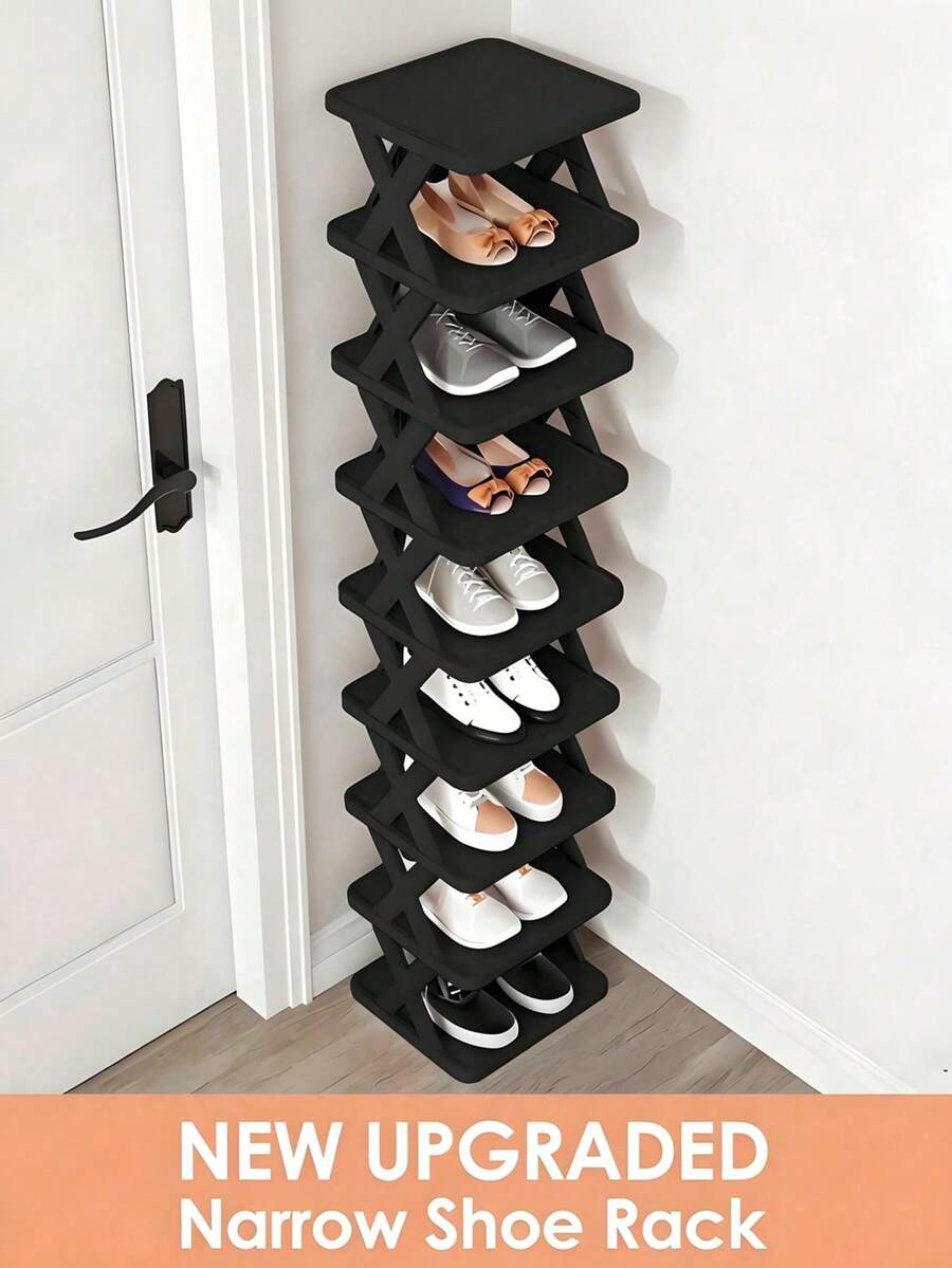9 Tier Vertical Shoe Stand Space Saving Narrow Shoe Rack, Small Shoe Shelf, DIY Free Standing Shoes Storage Organizer For Entryway, Closet, Hallway,Living Rooms, Studies.Shoe Cabinet,Zapateros Para Guardar Zapatos,Zapateras Para Calzados,Shoe Rack - 彩色 - 查看 1