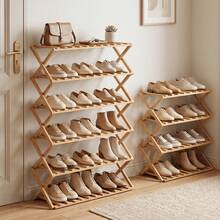 Senmeo 6-Tier Bamboo Entryway Shoe Rack, 1Pc Foldable X Reinforced Build, Snap-Open For Narrow Corner, Strong Load Capacity - 4th Floor - View 1