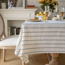 1pc Minimalist Blue Striped Textured Solid Color Tablecloth, Atmosphere-Enhancing, Festive Wedding, Light Luxury, High-End, Rectangular/Round Table Cover - Multicolor - View 3