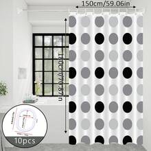 1pc Grey And White Polka Dot Pattern Shower Curtain, Bathroom Partition Curtain, Suitable For Multiple Scenes, Comes With Hanging Rings - Dark Grey - View 11