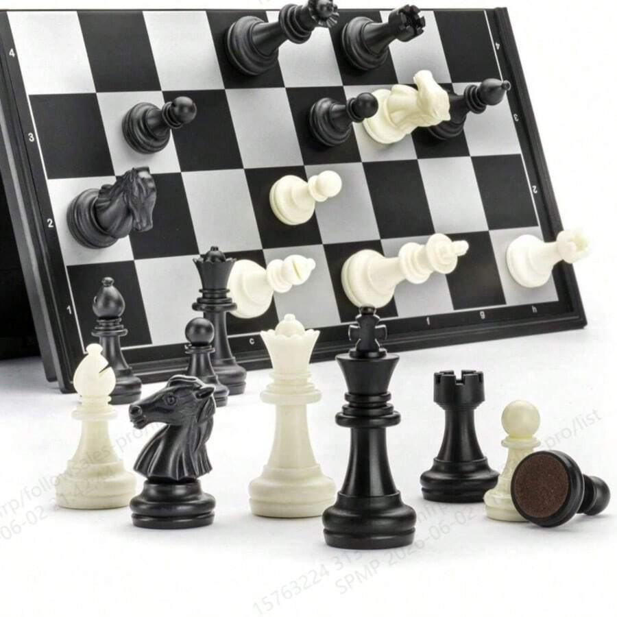 Portable Folding Chess Set With Storage Compartment, Suitable For Travel, Home, Outdoor, Party Table Games, Easy For Beginners Gift, Chess Board Strategy Game, Parent-Child Educational Interactive Game, Foldable For Easy Storage, Parent-Child Educational Leisure Table Game, Includes Chess Pieces And Checkers
