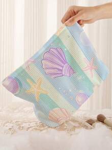 1 pieza Bolsa de almacenamiento de cosméticos portátil, patrón de serie oceánica de conchas marinas & estrellas de mar, estuche de maquillaje con cremallera de viaje con impresión de doble cara, organizador de artículos de tocador multifuncional - Multicolor - Ver 6