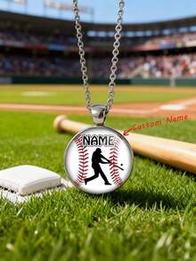 suteyi Individuell gestaltete Baseball-Handschuh-Umriss-Halskette, Football/Basketball mit eingraviertem Namen - Einzigartiger Sport-Anhänger für Baseballspieler, perfektes Geburtstags-/Spieltaggeschenk - Silber - Übersicht 1
