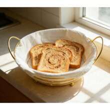 Versatile Detachable Liner Bread Serving Basket, 2 Size Choices, Premium Golden Wire Frame With Reusable White Fabric Bag, Breathable & Dustproof Design For Bread Preservation And Household Storage Organization - Gold - View 9