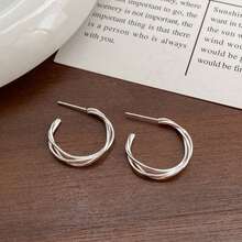 Pendientes redondos minimalistas de plata de ley S925 YWB-A1377 - Plateado - Ver 5