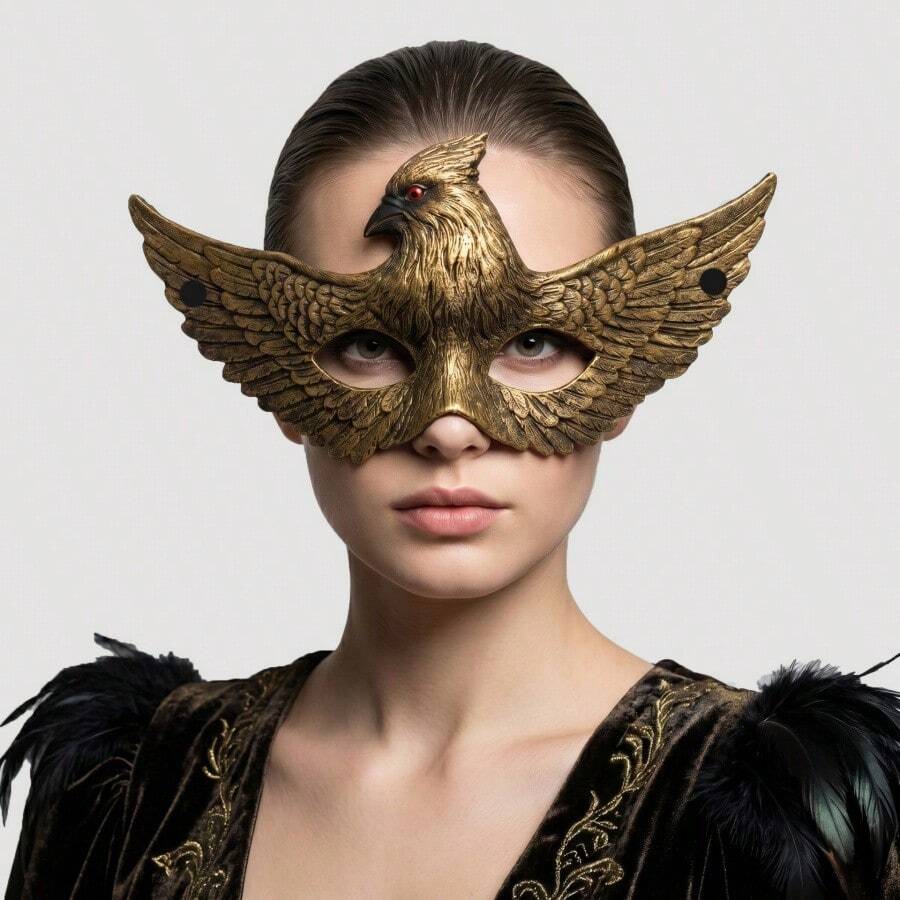 1 Peça Máscara de Águia de Meia Face, Máscara de Cabeça de Águia para Halloween, Máscara de Animal 3D para Festa de Carnaval - Multicolorido - Visão 1