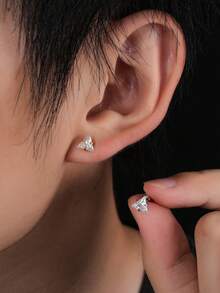 1 par de pendientes de botón para hombre con diseño minimalista de triángulo de circonita, accesorio geométrico de diamante minimalista para hombre, adecuado para uso diario, vacaciones, cumpleaños, regalo de aniversario para amigos - Multicolor - Ver 1