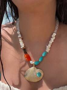 1pc Vintage Shell Bohemian Style Metal Material Multicolor Women's Necklace Suitable For Party, Ball, Gathering, Beach Vacation - Multicolor - View 3