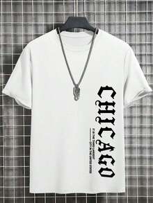 Manfinity LEGND Camiseta de manga corta de cuello redondo semitransparemte ligera con estampado de letras casual para hombres, camisetas de verano casuales vintage para hombres - Blanco - Ver 1