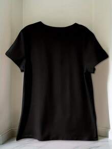 do de Patrón Creativo de Relación de Fe, Casual para Mujer, Vacaciones, Manga Corta y Cuello Redondo, Primavera y Verano, Lavable a Máquina, Ropa Nueva de Mujer, Versátil de Estilo Urbano, S - Negro - Ver 2