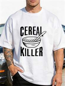 Camiseta divertida para hombre con estampado Oatmeal Killer, base negra con texto blanco, ligera y transpirable, adecuada para uso diario y Halloween, lavable aáquina, tallas estándar (S - Negro - Ver 6