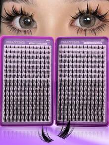 384Pcs Manga Spiky Wet Look Cluster Lash Kit 10-20mm, Soft Fluffy Lightweight 3D Faux Mink Individual DIY Eyelash Extensions With Tweezers & Lash Brush For Home Self Makeup - D - View 11