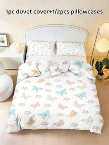 2/3PCS Colorful Butterfly Floral Print Duvet Cover, Fresh Countryside Style Polyester Fabric Children'S Duvet Cover, Suitable For Children'S Bedroom, Guest Room Decoration, Daily Home Use In All Seasons - Multicolor - View 1