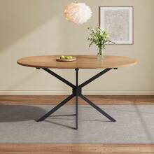 Mesa de comedor, 120 x 80 x 75,5 cm, mesa de comedor moderna, mesa de comedor robusta, patas de metal, mesa de comedor ovalada, mesa de comedor para 4-6 personas, mesa de comedor moderna y sencilla - Natural - Ver 6