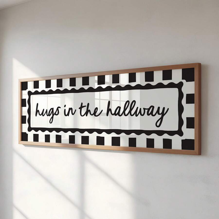 1件無框「Hug Is The Hallway」條紋邊框全景印刷牆面藝術海報,適合公寓客廳臥室宿舍派對禮物,房間裝飾,牆面印刷 - 字體 - 查看 1