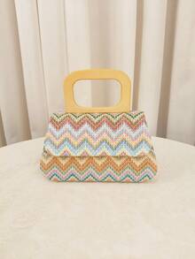 Women's Straw & Velvet Evening Bag With Chain Strap, Suitable For Beach And Formal Parties - Neon - View 11